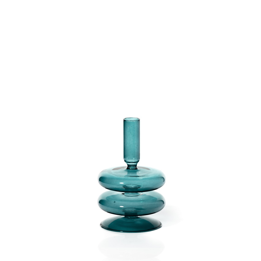 Ocean Teal γυάλινο κηροπήγιο 15cm